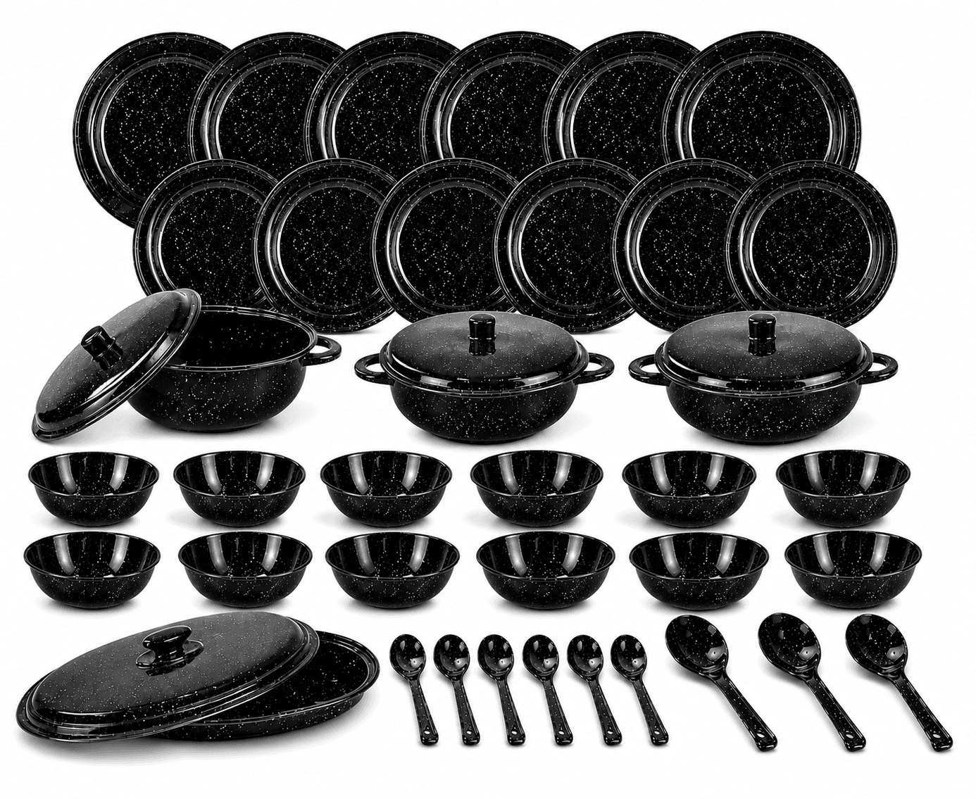 Melvio Black Granite 40-piece melamine dinner set – buy premium black crockery online India