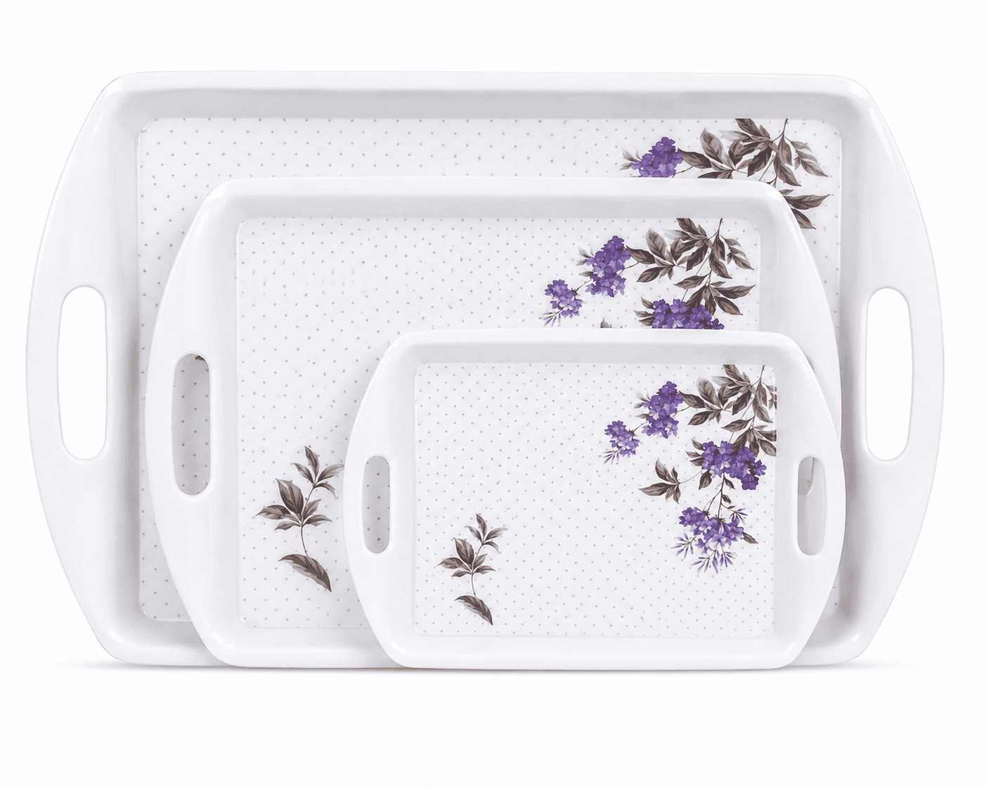 Melvio Lavender Bloom melamine serving tray set of 3 – purple floral design buy online India