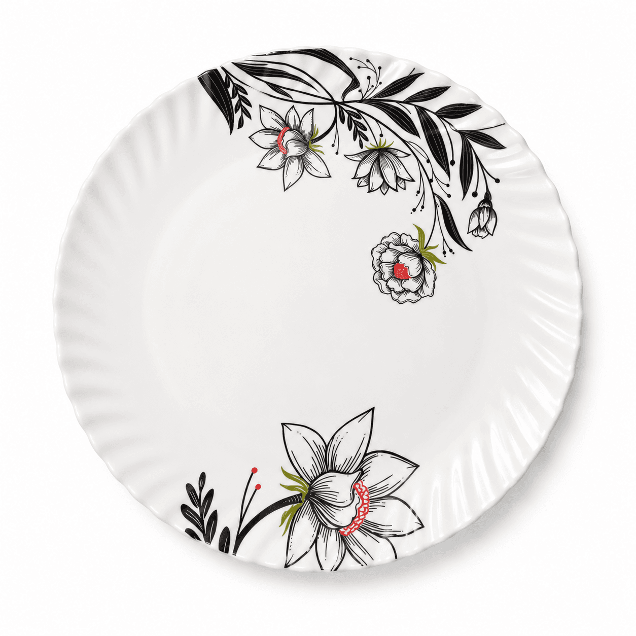 Melvio Midnight Bloom dark floral melamine dinner plate – elegant premium tableware India
